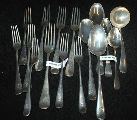 10 silver forks, 5 spoons & ladle